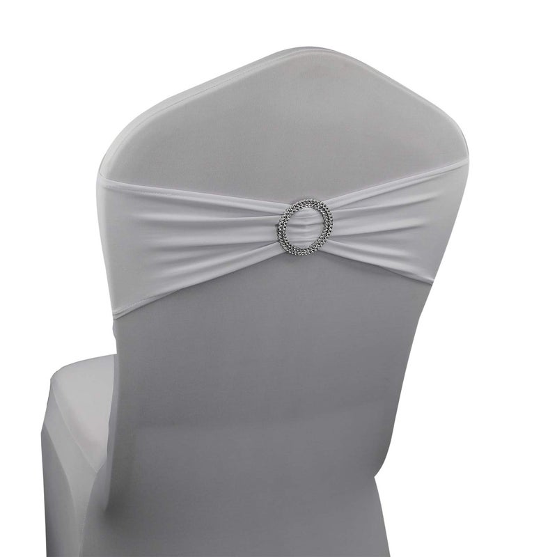 WELMATCH White Spandex Chair Bands Sashes - 50 pcs Wedding Banquet Party Event Decoration Chair Bows Ties (White, 50 pcs) - Image 1
